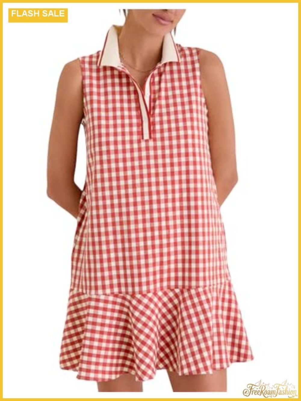 Sleeveless Gingham Golf Dress Plaid Athletic Polo Mini Dress with Pockets